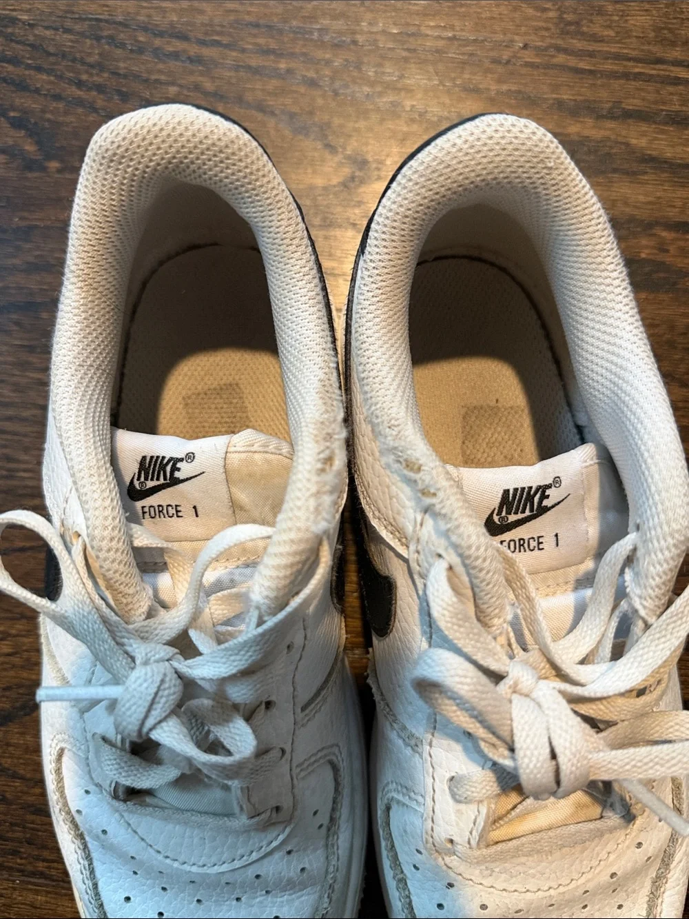 Nike Kids Air Force One White Leather Sneakers with Black Swoosh Accent Size 3Y